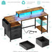 Computer Desk with Fabric File Drawers Cabinet, 55 Inch Home Office Desk with Shelves Monitor Stand, Study Writing Gaming Desks with Led Lights and Power Outlets for Bedroom, Rustic Brown - ShipItFurniture