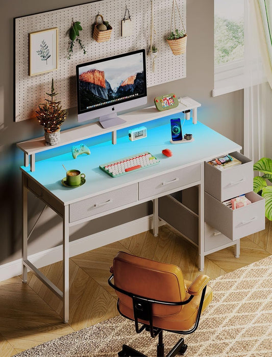 Computer Desk with Power Outlets and LED Light - ShipItFurniture