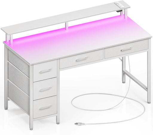 Computer Desk with Power Outlets and LED Light - ShipItFurniture