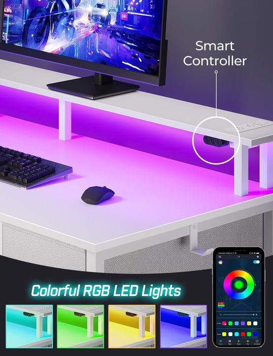 Computer Desk with Power Outlets and LED Light - ShipItFurniture
