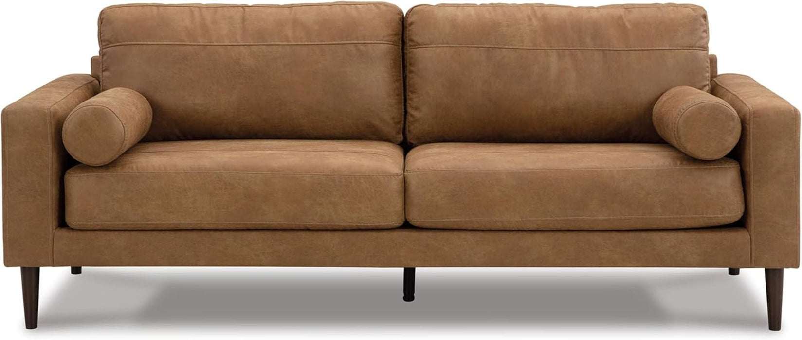 Contemporary Dark Brown Faux Leather Sofa with Pillows - ShipItFurniture