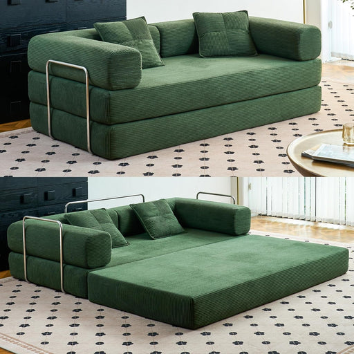Convertible Floor Sofa Bed Comfy Corduroy Design Green - ShipItFurniture