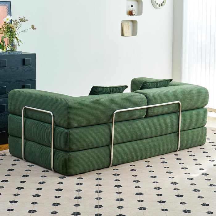 Convertible Floor Sofa Bed Comfy Corduroy Design Green - ShipItFurniture