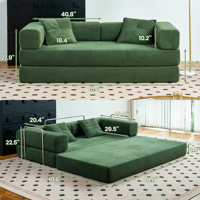 Convertible Floor Sofa Bed Comfy Corduroy Design Green - ShipItFurniture