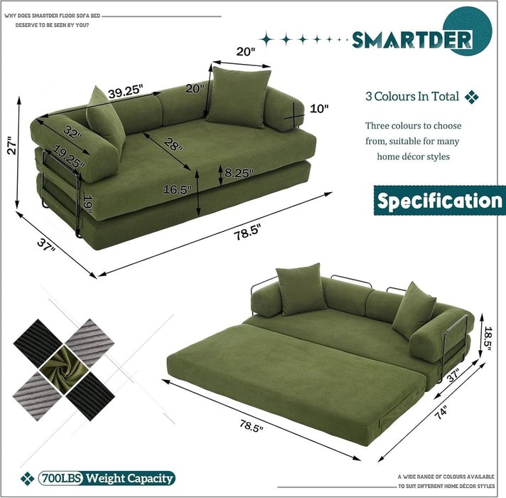 Convertible Folding Sofa Bed with Removable Backrest - ShipItFurniture