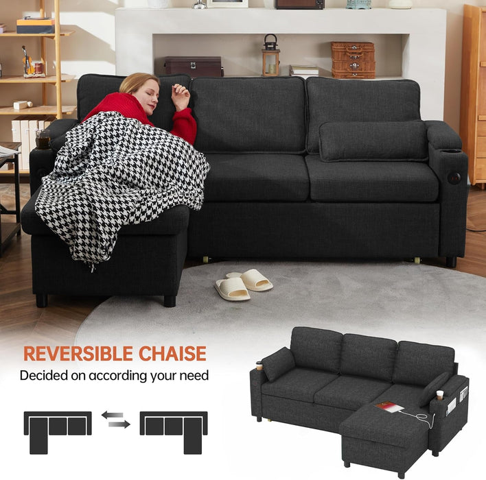 Convertible L - Shaped Sofa Bed with Storage and USB - ShipItFurniture