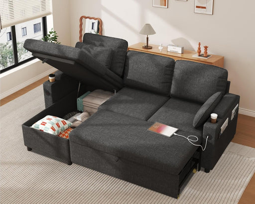 Convertible L - Shaped Sofa Bed with Storage and USB - ShipItFurniture