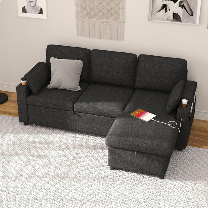 Convertible L - Shaped Sofa Bed with Storage and USB - ShipItFurniture