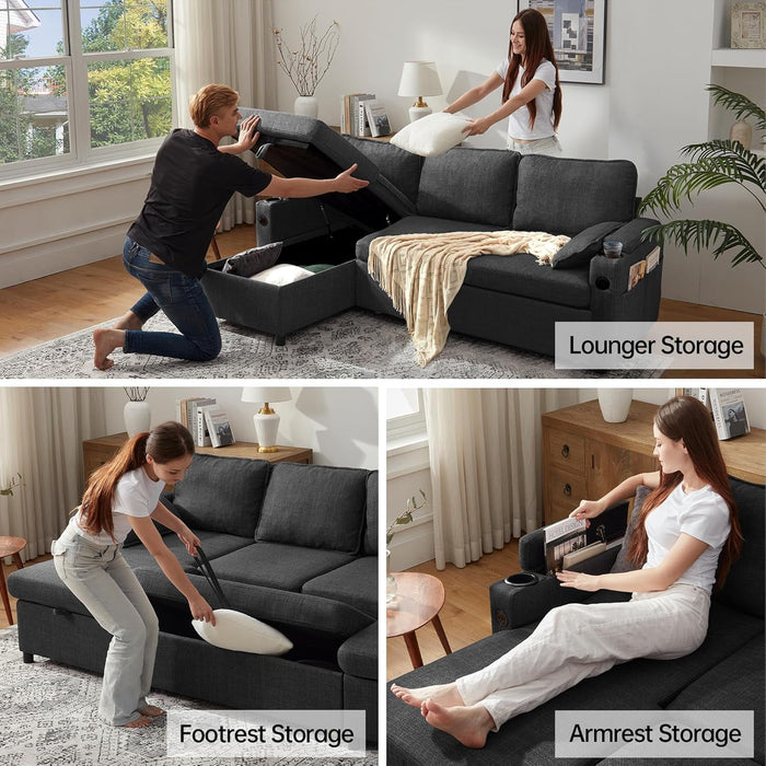 Convertible L - Shaped Sofa Bed with Storage and USB - ShipItFurniture