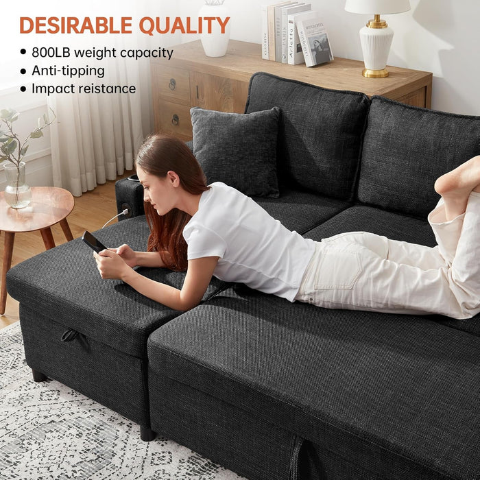 Convertible L - Shaped Sofa Bed with Storage and USB - ShipItFurniture