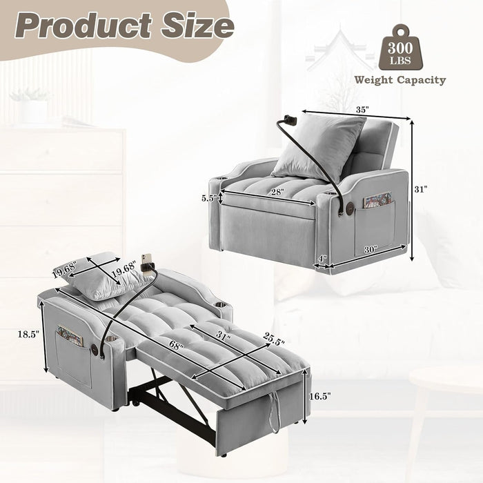 Convertible Sleeper Chair Bed with USB Ports and Holder - ShipItFurniture