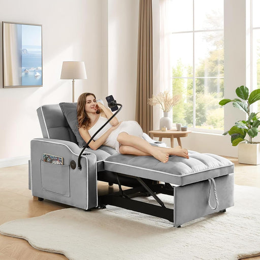 Convertible Sleeper Chair Bed with USB Ports and Holder - ShipItFurniture