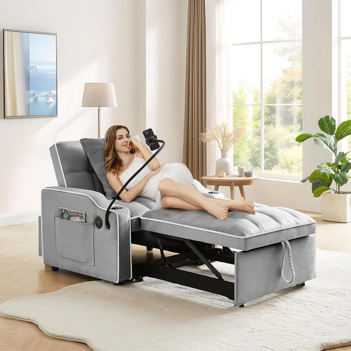 Convertible Sleeper Chair Bed with USB Ports and Holder - ShipItFurniture