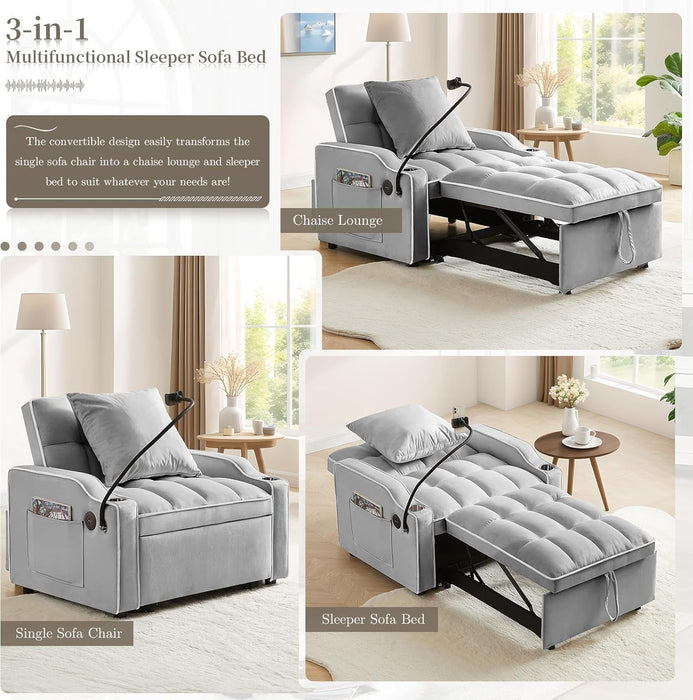 Convertible Sleeper Chair Bed with USB Ports and Holder - ShipItFurniture