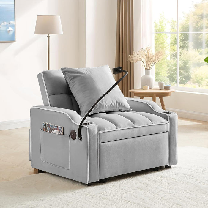 Convertible Sleeper Chair Bed with USB Ports and Holder - ShipItFurniture