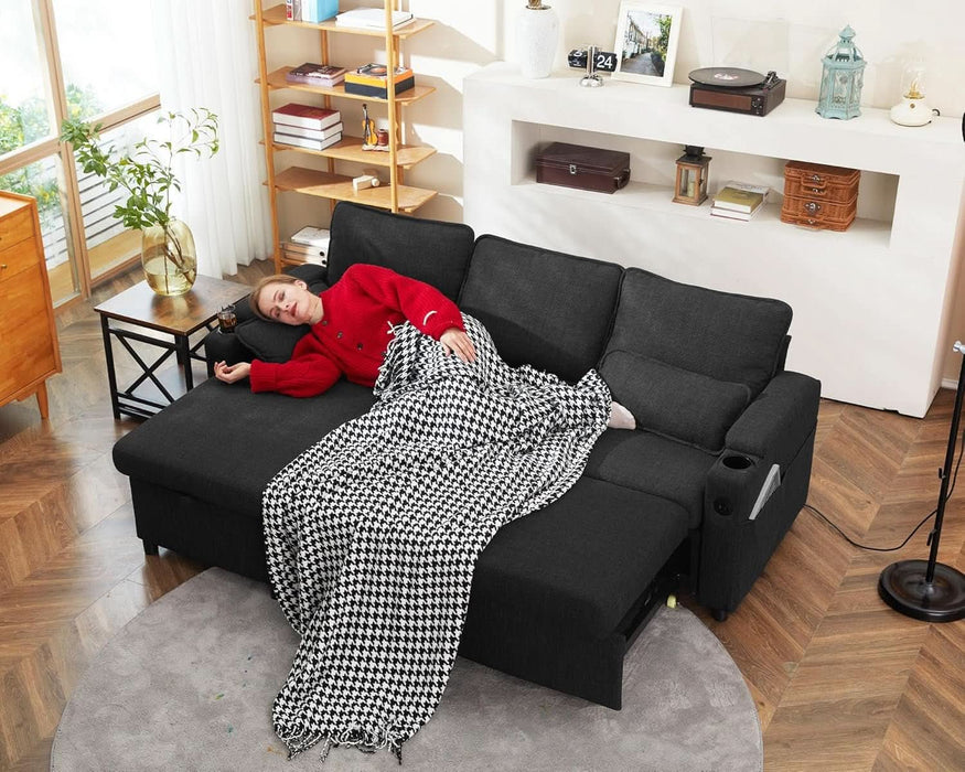 Convertible Sofa Bed with Storage and Cup Holder - ShipItFurniture