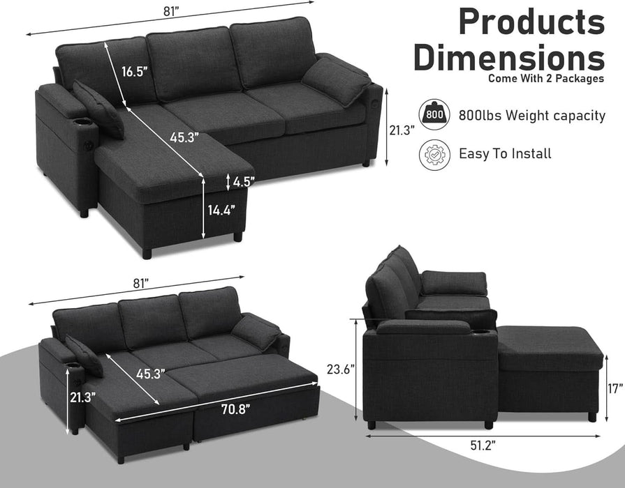 Convertible Sofa Bed with Storage and Cup Holder - ShipItFurniture