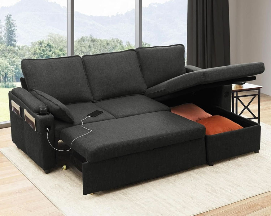 Convertible Sofa Bed with Storage and Cup Holder - ShipItFurniture