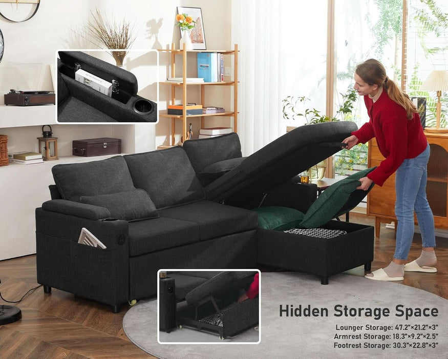 Convertible Sofa Bed with Storage and Cup Holder - ShipItFurniture