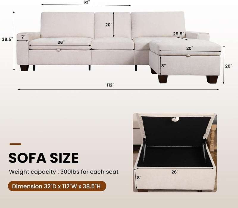 Convertible Storage Sectional Sofa with Spacious Hidden Storage - ShipItFurniture