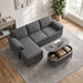 Overhead shot of the complete gray furniture set demonstrating multifunctionality and compact living space fit.