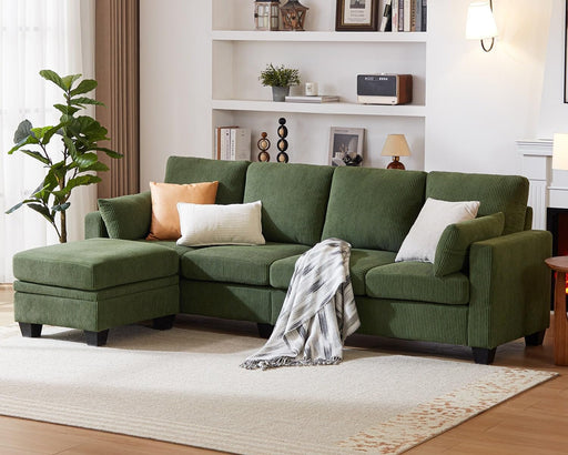 Corduroy Modular L Shaped Couch with Storage Ottoman - ShipItFurniture