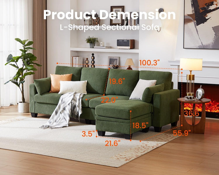 Corduroy Modular L Shaped Couch with Storage Ottoman - ShipItFurniture