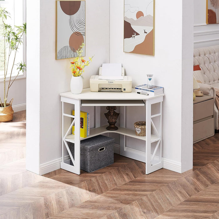Corner Computer Desk with Keyboard Tray and Storage Shelves - ShipItFurniture