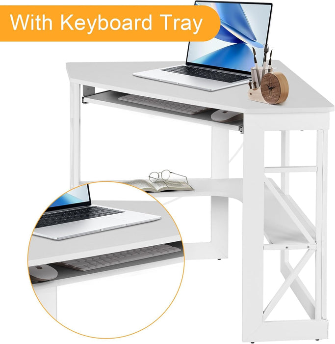 Corner Computer Desk with Keyboard Tray and Storage Shelves - ShipItFurniture