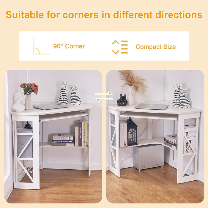 Corner Computer Desk with Keyboard Tray and Storage Shelves - ShipItFurniture