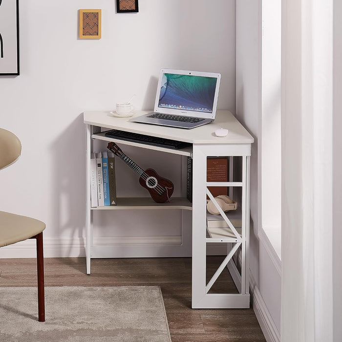 Corner Computer Desk with Keyboard Tray and Storage Shelves - ShipItFurniture