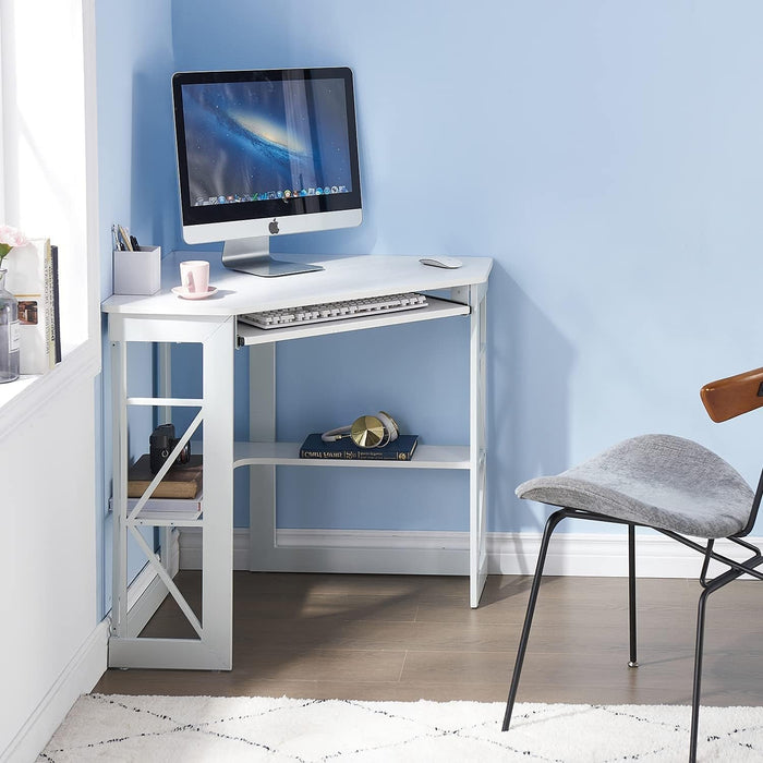 Corner Computer Desk with Keyboard Tray and Storage Shelves - ShipItFurniture
