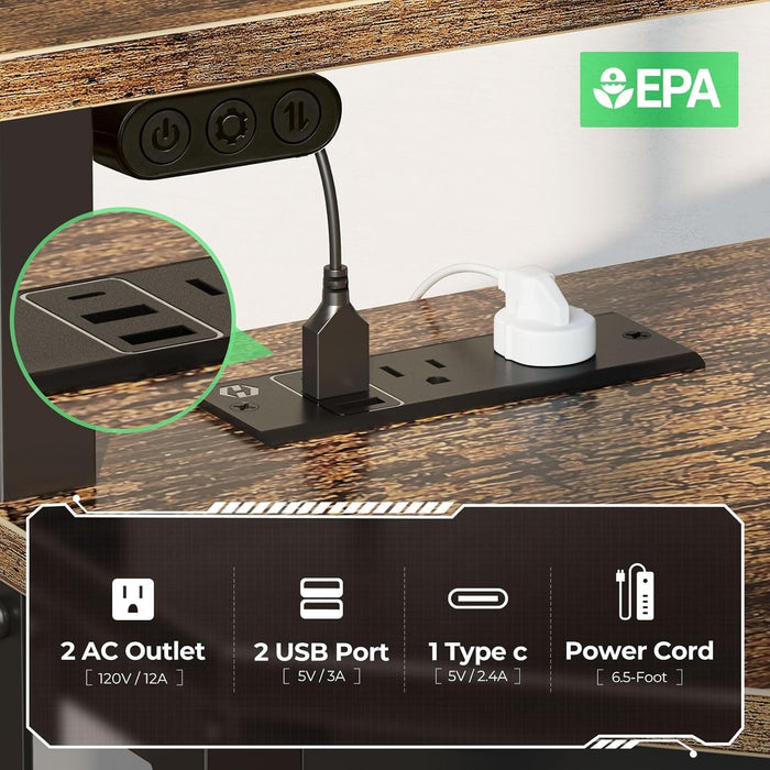 Corner Desk, 44.5" W X 34.5" H Small Computer Desk with Power Outlets, Gaming Desk with LED Lights, Triangle Corner Desk with Keyboard Tray & Monitor Stand for Small Space, Rustic Brown - ShipItFurniture