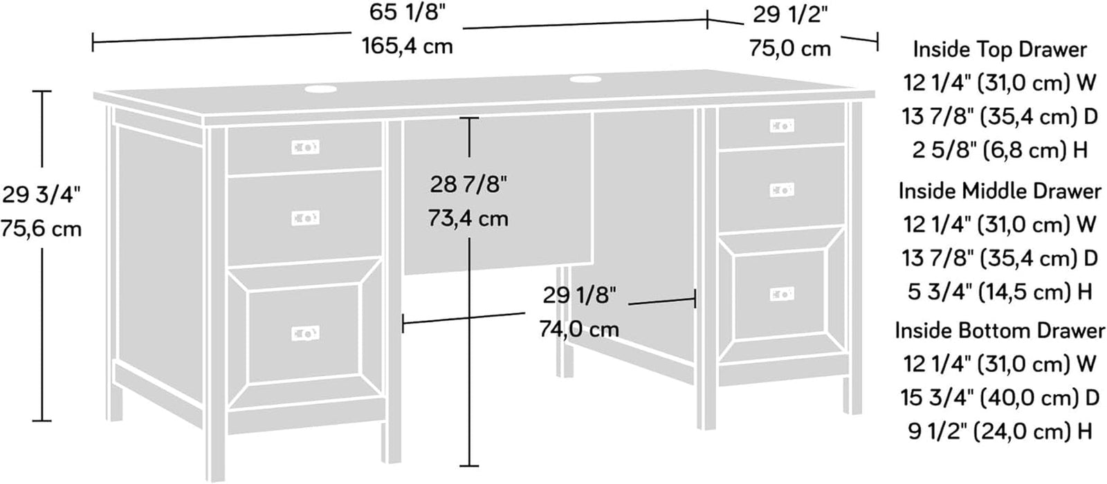 Cottage Style Executive Desk with Spacious White Surface - ShipItFurniture