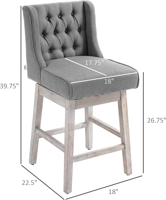 Counter Height Bar Stools Set of 2, 180 Degree Swivel Barstools, 27" Seat Height Bar Chairs with Solid Wood Footrests and Button Tufted Design, Gray - ShipItFurniture