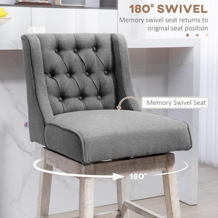 Counter Height Bar Stools Set of 2, 180 Degree Swivel Barstools, 27" Seat Height Bar Chairs with Solid Wood Footrests and Button Tufted Design, Gray - ShipItFurniture