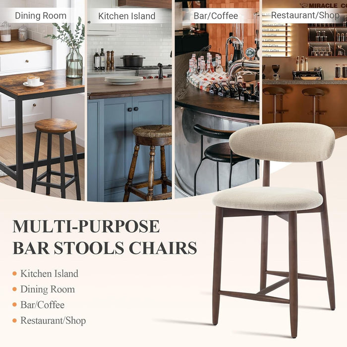 Counter Height Bar Stools Set of 3, Kitchen Bar Stools with Back, Mid Century Modern Upholstered, with Wood Legs for Kitchen Island Dining Room Bar, Beige - ShipItFurniture