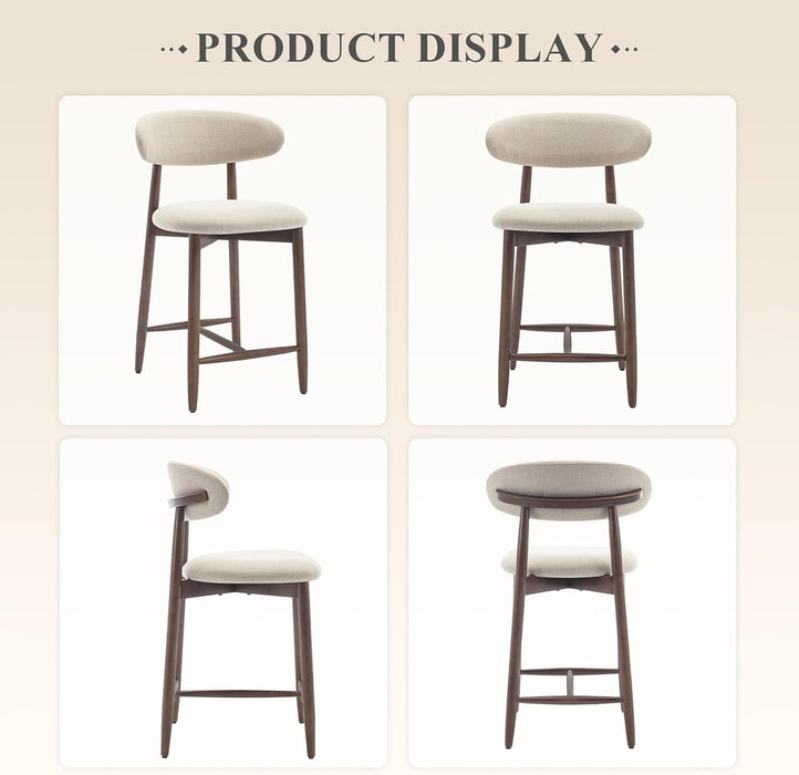 Counter Height Bar Stools Set of 3, Kitchen Bar Stools with Back, Mid Century Modern Upholstered, with Wood Legs for Kitchen Island Dining Room Bar, Beige - ShipItFurniture