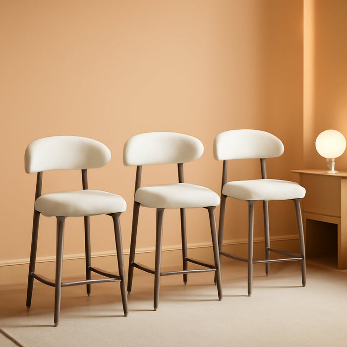 Counter Height Bar Stools Set of 3, Kitchen Bar Stools with Back, Mid Century Modern Upholstered, with Wood Legs for Kitchen Island Dining Room Bar, Beige - ShipItFurniture