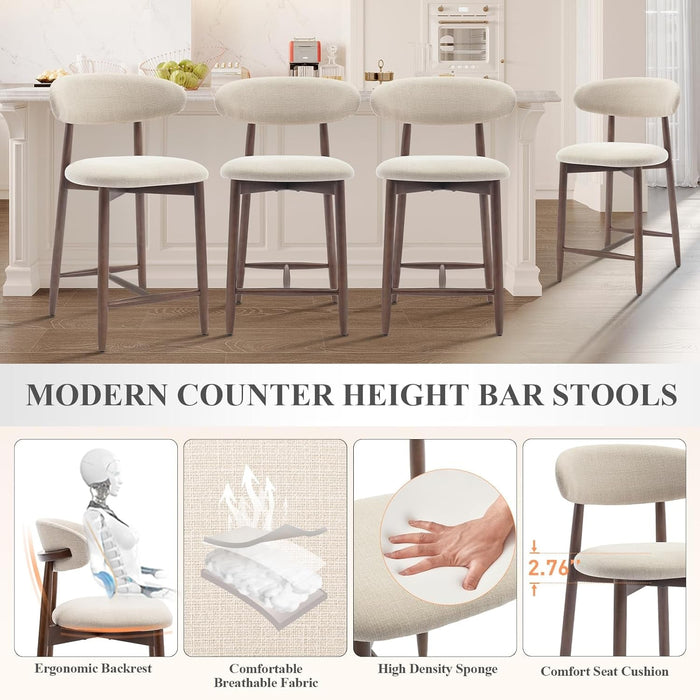 Counter Height Bar Stools Set of 3, Kitchen Bar Stools with Back, Mid Century Modern Upholstered, with Wood Legs for Kitchen Island Dining Room Bar, Beige - ShipItFurniture