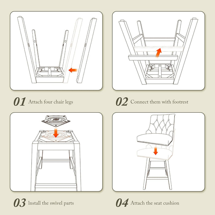 Counter Height Bar Stools Set of 4, 26" Swivel Bar Stools with Backs and Solid Wood Legs, Mid Century Morden Faux Leather Upholstered Barstools for Kitchen Island, Home Bar, Black - ShipItFurniture