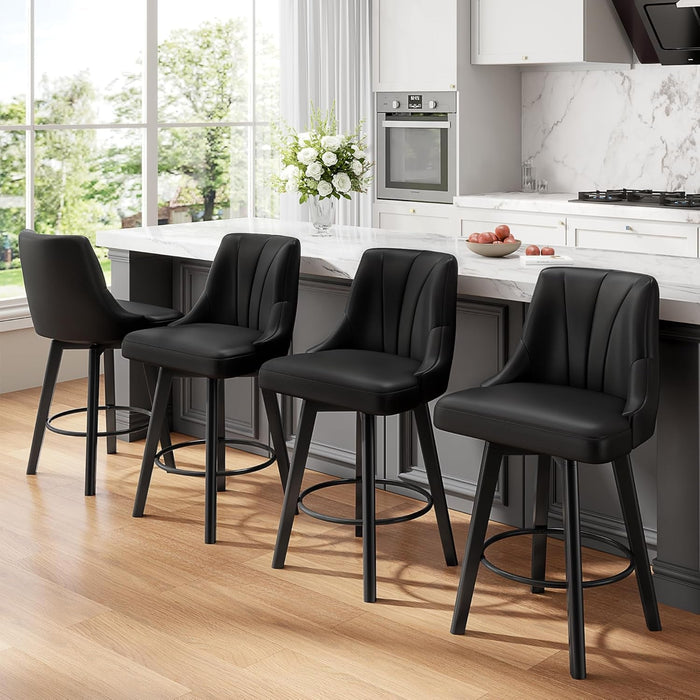 Counter Height Swivel Bar Stool, 24" Upholstered PU Leather Barstools Set of 3, Counter Stool Chair with Back & Solid Wood Legs for Kitchen Island Dining Room (Black) - ShipItFurniture
