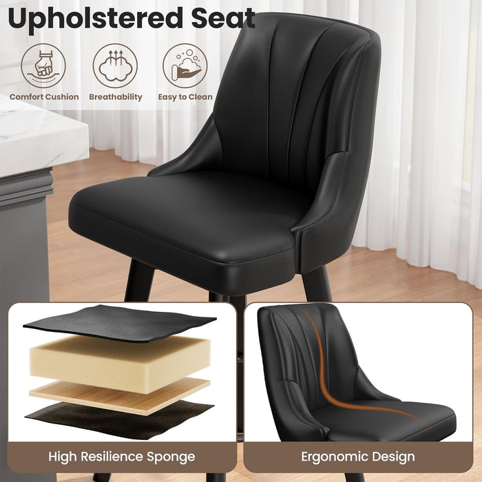 Counter Height Swivel Bar Stool, 24" Upholstered PU Leather Barstools Set of 3, Counter Stool Chair with Back & Solid Wood Legs for Kitchen Island Dining Room (Black) - ShipItFurniture