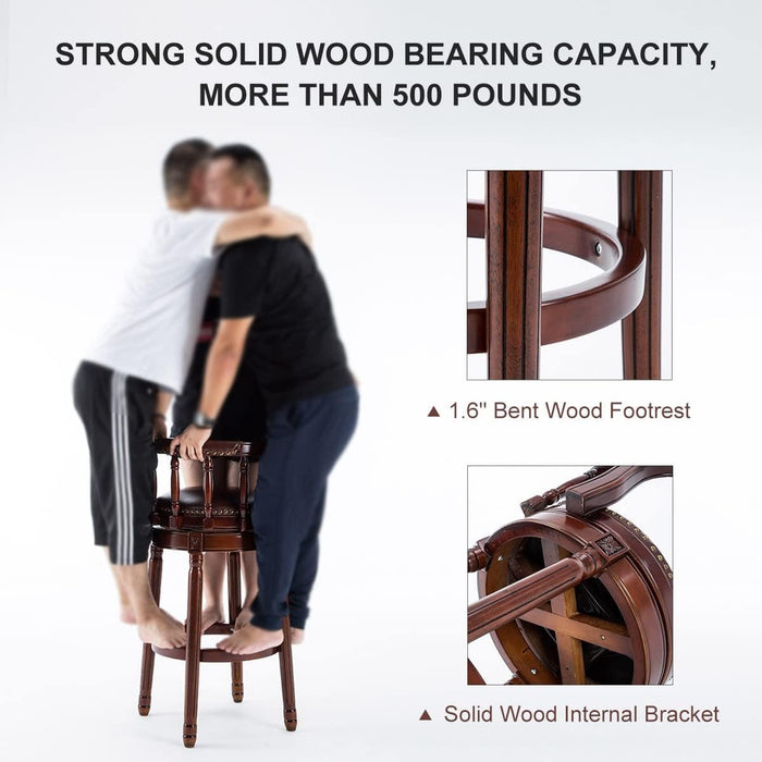 Cow Top Leather Wooden Bar Stools, 360 Degree Swivel Bar Height Chair with Backs for Home Kitchen Counter, Morden Chair Barstools (Brown 2Pcs, Bar Height - Seat Height 29.5”) - ShipItFurniture