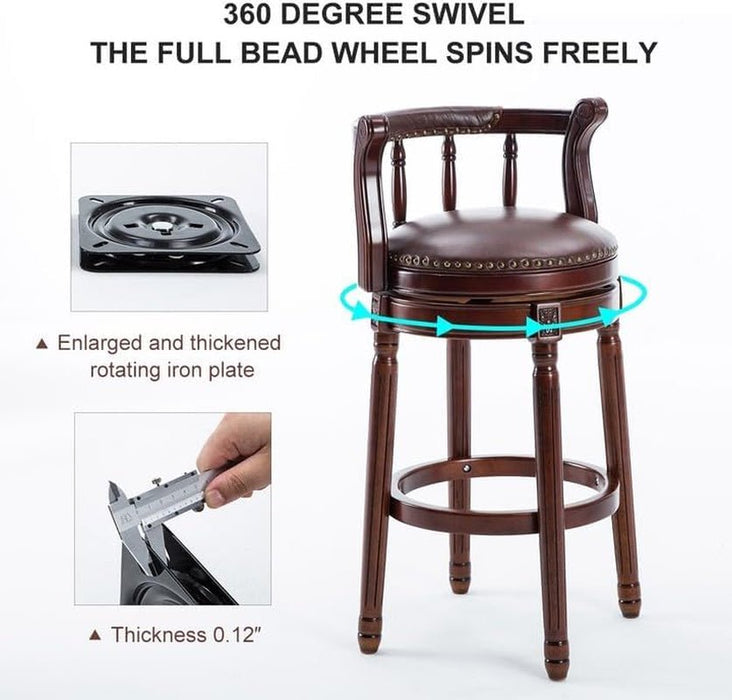 Cow Top Leather Wooden Bar Stools, 360 Degree Swivel Bar Height Chair with Backs for Home Kitchen Counter, Morden Chair Barstools (Brown 2Pcs, Bar Height - Seat Height 29.5”) - ShipItFurniture