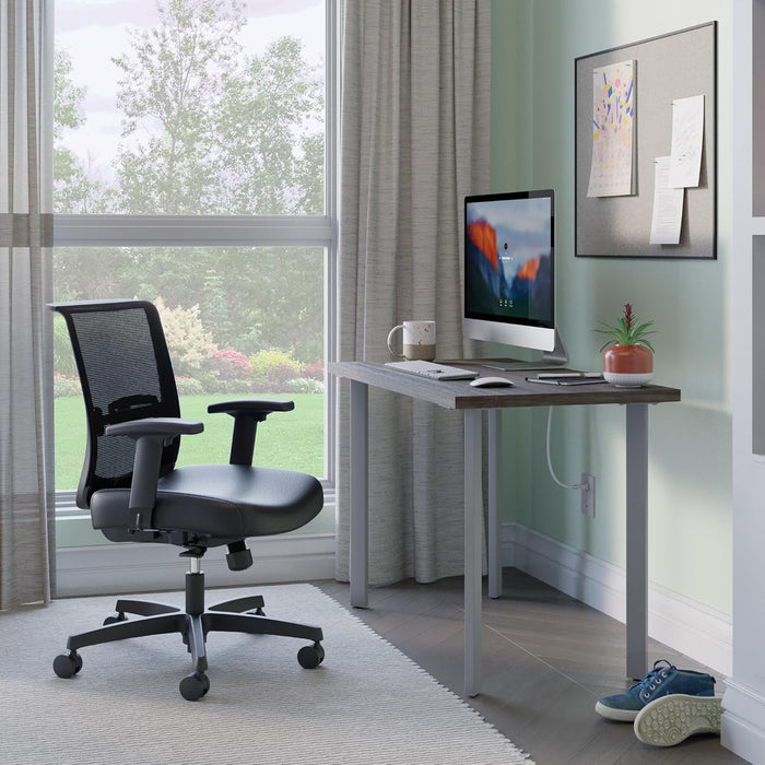 Coze Home Office Desks, Sturdy Table Computer Desk, 42", Walnut Top, Silver Base - ShipItFurniture