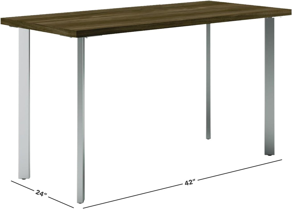 Coze Home Office Desks, Sturdy Table Computer Desk, 42", Walnut Top, Silver Base - ShipItFurniture