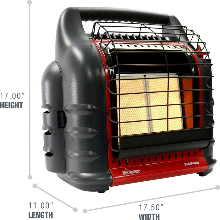 Mr Heater 4000 to 18000 BTU 3 Setting Portable LP Gas Heater Unit with Dual Tank Connection for Indoor and Outdoor Use, Black/Red