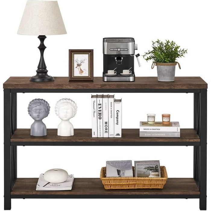 Rustic Industrial Sofa Table with Shelves (47″)