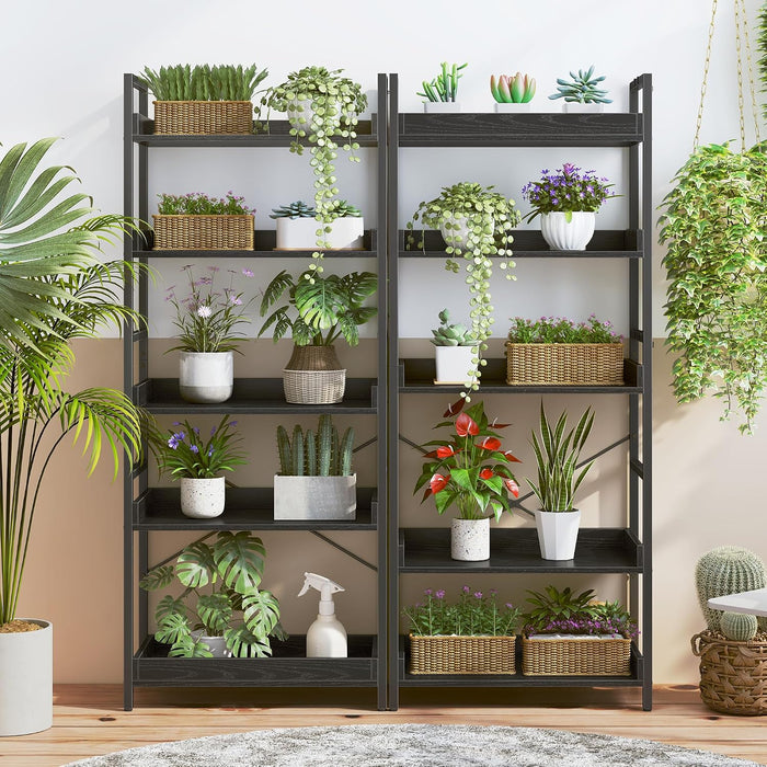 5 Tier Bookshelf, Adjustable Industrial Bookcase, Vertical Tall Book Shelf, Wood and Black Metal Open Bookshelves for Home Office, Living Room, Bedroom